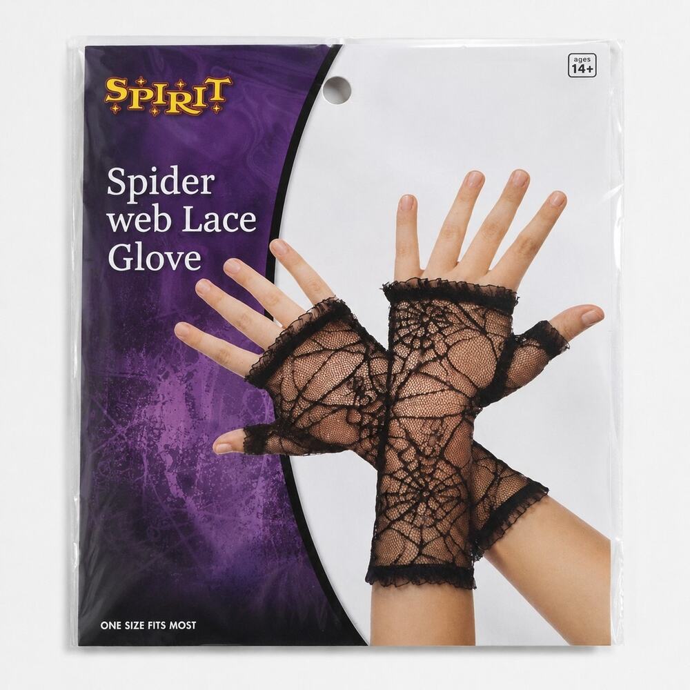 Spirit Halloween Spiderweb Lace Fingerless Gloves Black Gothic Costume OSFM